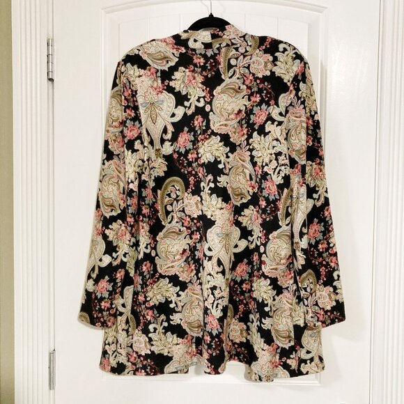 KIM & CO. Dark floral and paisley print open front cardigan ~ MEDIUM sweater - Picture 15 of 15